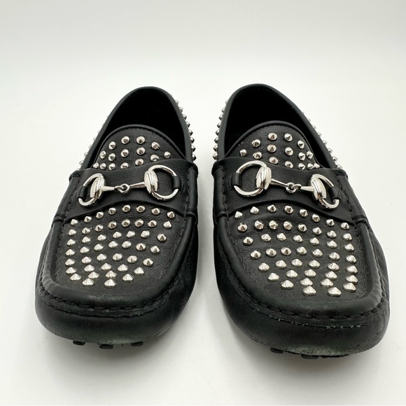 Gucci Horsebit Studded Leather Moccasin Driving Loafers Black - Picture 2 of 10